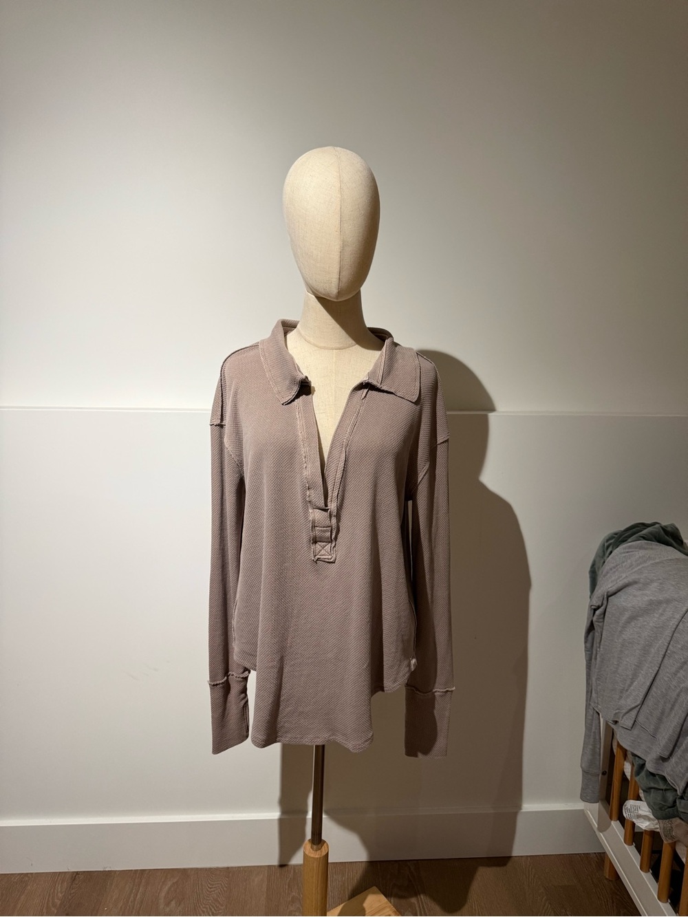 We The Free Taupe Long-Sleeve Henley Polo